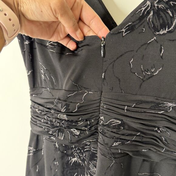 Evan Picone Floral Velvet Burnout Dress 4P Black Empire Ruched Dark Fairy Grunge - Picture 5 of 12